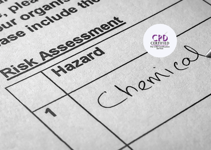 A close-up view of a risk assessment form, showing the word "Chemical" handwritten in the hazard section to identify a potential workplace risk.