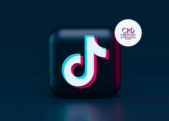 3D TikTok logo featuring a neon glow effect on a black square backdrop, set against a dark blue surface.
