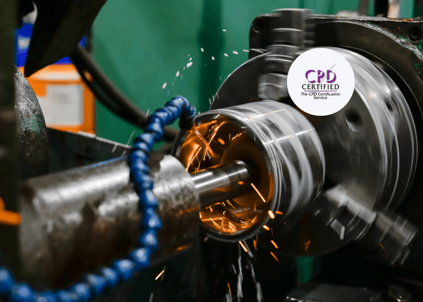 Close-up of an abrasive wheel in motion producing sparks, highlighting its use in industrial grinding and cutting tasks for precision and efficiency.