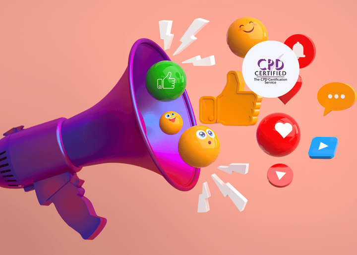 3D megaphone projecting vibrant social media icons, symbolising digital marketing, audience reach, and online engagement.