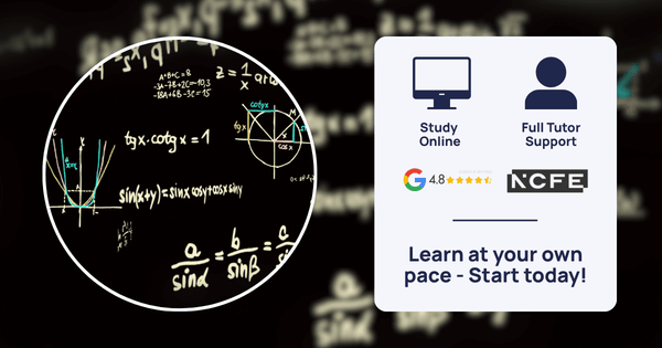 Mathematical equations on a blackboard with a promotional banner for study online and tutor support.